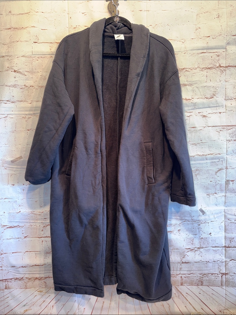 Nike Women Black Open-Front Terry Knit Trench Oversized jacket S streetwear